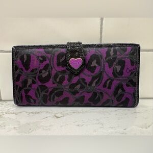 💜 Coach Purple Ocelot Print Wallet | Rare Colorway Leather Snap Zip
